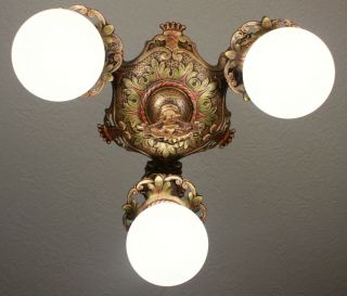 1920 ' s ART DECO Antique Vintage Ceiling Light CHANDELIER SWEET 3