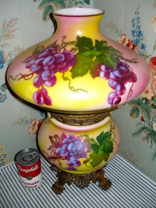 C.  1910 Consolidated Purple Grapes Gwtw Parlor Banquet Lamp,  Victorian Antique
