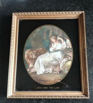 Fine Georgian Silk Embroidered Picture Of Una & The Lion In Verre Egomise Frame