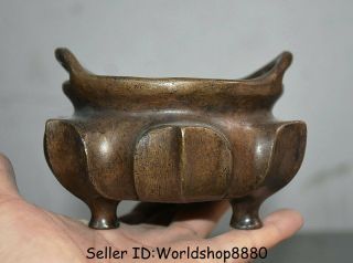 5.  2 " Xuande Marked Old Chinese Bronze Dynasty Handle Legs Incense Burner Censer