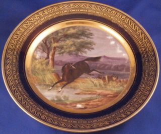 Antique 19thc Paris Porcelain Scenic Wild Horse Scene Plate Porcelaine Assiette