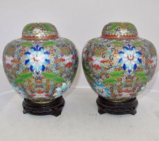 7 " Vintage Chinese Famille Rose Champleve Cloisonne Urns / Vases