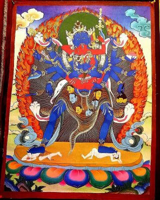 Rare Masterpiece Handpainted Tibetan Chakrasamvara Thangka Painting Chinese