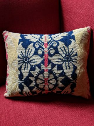 Antique 19th Century 4 - Color Wool/linen Coverlet Fragment Pillow