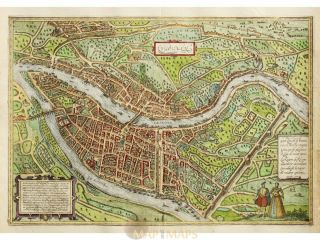 Lugdunum (lyon) Historic Town Map By Braun & Hogenberg 1572
