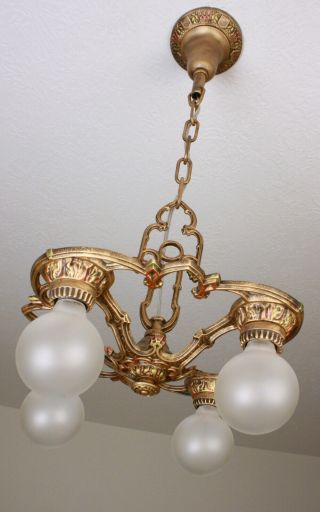 1920 ' s Art Deco Antique Vintage Ceiling Light Fixture Chandelier 7