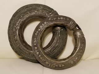 2 Vintage Antique Currency Bracelets Tribal African Large Metal Jewelry