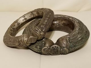 2 Vintage Antique Currency Bracelets Tribal African Large Metal Jewelry 2