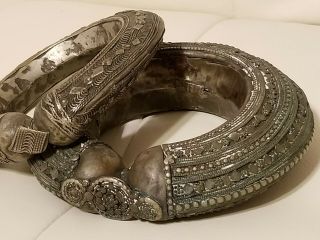 2 Vintage Antique Currency Bracelets Tribal African Large Metal Jewelry 3