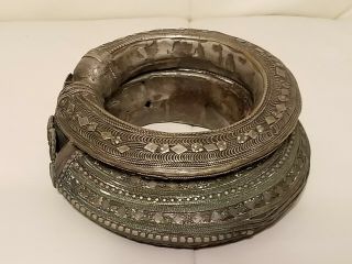 2 Vintage Antique Currency Bracelets Tribal African Large Metal Jewelry 4