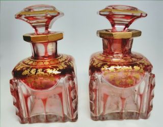 19th Century Antique French Perfume Casket Set With 2 Pink Gold Crystal Bottles 10