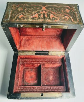 19th Century Antique French Perfume Casket Set With 2 Pink Gold Crystal Bottles 12