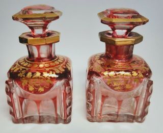 19th Century Antique French Perfume Casket Set With 2 Pink Gold Crystal Bottles 7