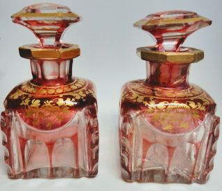 19th Century Antique French Perfume Casket Set With 2 Pink Gold Crystal Bottles 8