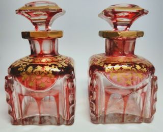 19th Century Antique French Perfume Casket Set With 2 Pink Gold Crystal Bottles 9