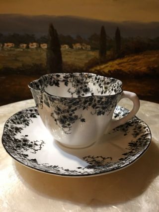 Rare Vintage Shelley England Black And White Cup & Saucer Fine Bone China