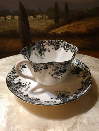 Rare Vintage Shelley England Black And White Cup & Saucer Fine Bone China 2