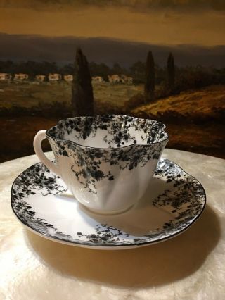 Rare Vintage Shelley England Black And White Cup & Saucer Fine Bone China 9