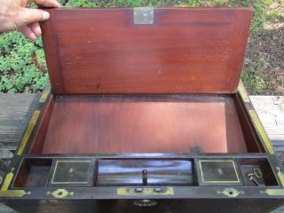 Antique 1800 ' s English Writing Travel Lap Desk w/ J.  Bramah Lock & Keys 6