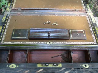 Antique 1800 ' s English Writing Travel Lap Desk w/ J.  Bramah Lock & Keys 8