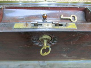 Antique 1800 ' s English Writing Travel Lap Desk w/ J.  Bramah Lock & Keys 9