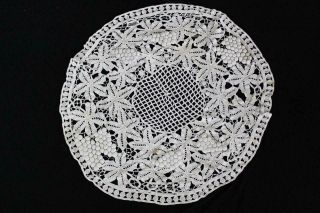 Rare Antique French Hand Made Crochet Cotton Lace " Grapes " Table Pc 42 " Circle
