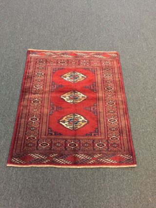 On Great Hand Knotted Persian Torkaman Area Rug Geometric Red Carpet 3x4