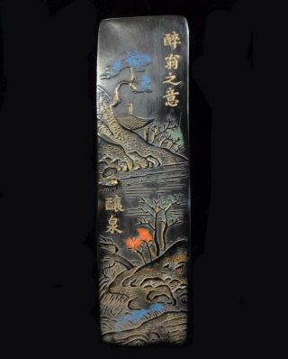 Rare Chinese Antique Hand Carving Landscape Black Ink Stick