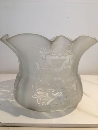 antique acid etched floral design frilly oil lamp shade 3