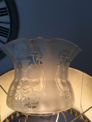 antique acid etched floral design frilly oil lamp shade 7