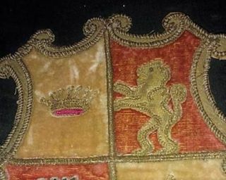 RARE Antique Heraldic COAT ARMS BADGE Embroidered Gold Silver Royal 3