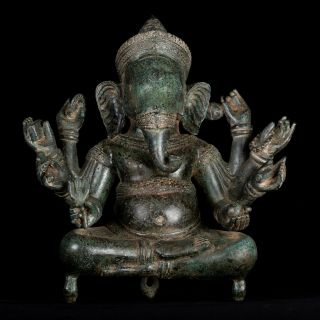 Antique Khmer Style Angkor Wat Seated 8 Arm Ganesha Statue - 40cm/16 "