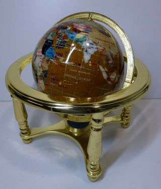 Lapis Gemstone Globe On Brass Stand With Compass