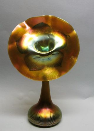 Massive & Rare Iridized 15 " Quezal Art Glass " Jack - In - The - Pulpit " Vase Antique