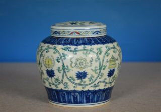 Delicate Antique Chinese Doucai Porcelain Jar Marked Tian Rare V1838