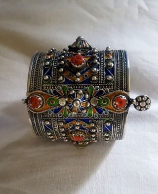 Morocco – Amazigh Solid Silver Berber Bracelet /cuff With Enamels & Co