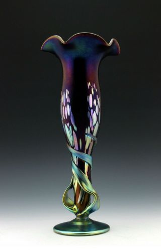 Glamorous Bohemian Art Deco Jugendstil Iridescent Glass 14  Tall Vase
