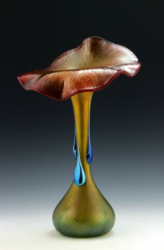 Glamorous Bohemian Art Nouveau Iridescent Glass Jack - In - The - Pulpit Vase