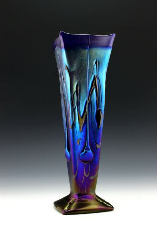Glamorous Bohemian Art Deco Iridescent Glass 12 1/2  Large Decorative Vase
