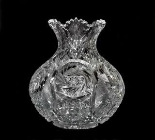 Antique Abp Deep Cut Glass American Brilliant Period Vintage Crystal Flower Vase