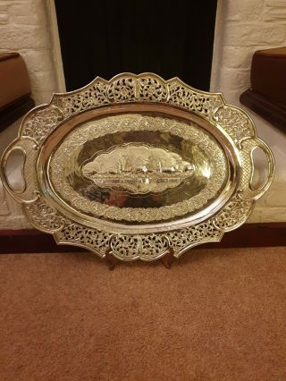 Rare & Heavy,  Indian Solid Silver Platter/tray Antique Kutch 880g