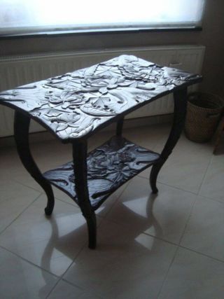 Handcrafted Carved Wooden Table,  Bavarian " Black Forrest " Style