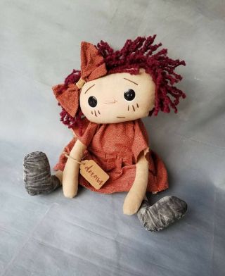 Ooak Artist Made Primitive Cloth Rag Doll Raggedy Ann Handmade