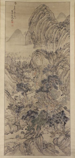Japanese Hanging Scroll Art Painting Sansui Landscape Asian Antique E7689