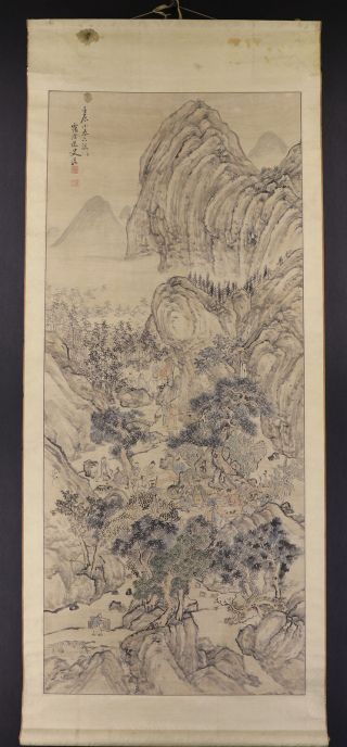 JAPANESE HANGING SCROLL ART Painting Sansui Landscape Asian antique E7689 2