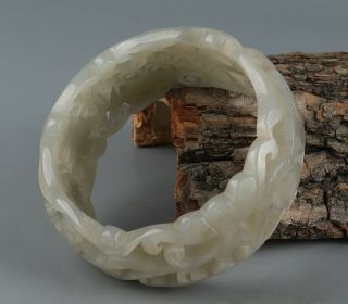 Chinese Exquisite Hand - Carved Fish Carving Hetian Jade Hollow Bracelet