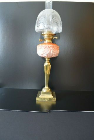 Victorian Twin Burner Oil Lamp Peach Font