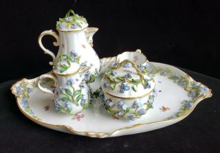 Exceptional Meissen Tea Set,  Insects Leaves,  Flowers,  Crossed Swords