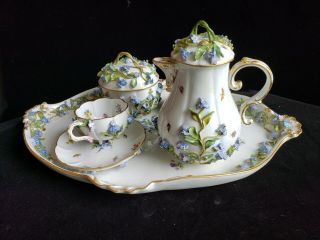 Exceptional Meissen Tea Set,  Insects Leaves,  Flowers,  Crossed Swords 2