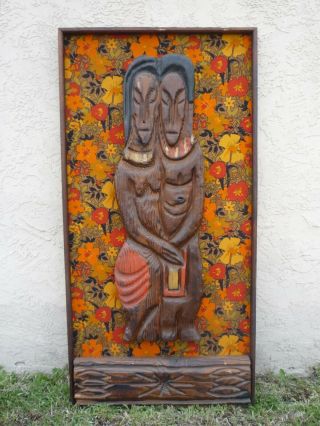 Vintage 1960s Witco Tahitian Lovers Wood Wall Hanging Modern Art Tiki Bar Decor